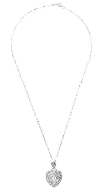 Heart of Love Art Deco Filigree Diamond Pendant Necklace in Sterling Silver - alternate view