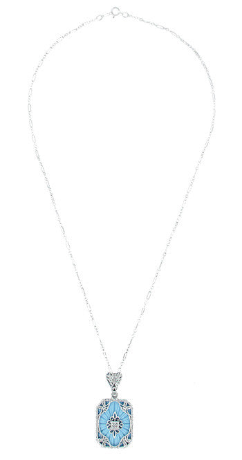 Art Deco Filigree Scrolls Starburst Diamond Set Pendant Necklace in Sterling Silver - alternate view