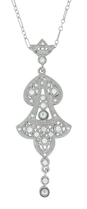 Edwardian Pearl Lavalier Drop Pendant Necklace in 14 Karat White Gold ...