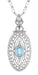 Art Deco Blue Topaz Filigree Oval Pendant Necklace in Sterling Silver