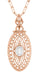 Art Deco Oval White Topaz Filigree Rose Gold Vermeil Pendant Necklace in Sterling Silver