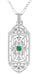 Art Deco Filigree Emerald Geometric Pendant Necklace in Sterling Silver