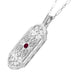 Art Deco Filigree Ruby Geometric Pendant Necklace in Sterling Silver
