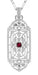 Art Deco Filigree Ruby Geometric Pendant Necklace in Sterling Silver