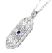 Art Deco Filigree Sapphire Geometric Pendant Necklace in Sterling Silver