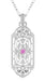 1920's Pink Sapphire Pendant in Sterling Silver - Vintage Style Art Deco Filigree Necklace