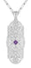 Art Deco Amethyst and Diamonds Floral Filigree Pendant Necklace in Sterling Silver