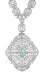 Edwardian Filigree Drop Pendant Necklace with Blue Topaz and Diamond in Sterling Silver