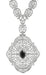 Edwardian Filigree Drop Pendant Necklace with Black Onyx and Diamond in Sterling Silver