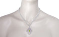Edwardian Filigree Drop Pendant Necklace with Peridot and Diamond in Sterling Silver
