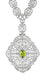 Edwardian Filigree Drop Pendant Necklace with Peridot and Diamond in Sterling Silver