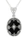 Art Deco Flowers Oval Black Onyx and Diamond Filigree Pendant Necklace in Sterling Silver