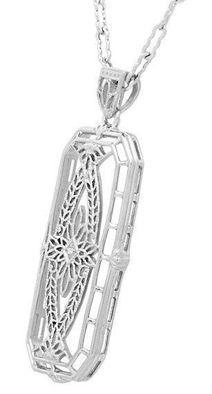 Art Deco Filigree Ichthus Fish Diamond Necklace in Sterling Silver - Vintage 1930's Design - Item: N161WD - Image: 2