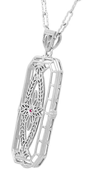 Art Deco Filigree Ichthys Fish Ruby Pendant - Sterling Silver Vintage Necklace Design - alternate view