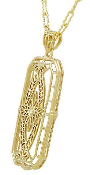1930's Art Deco Filigree Ichthus Diamond Pendant in Yellow Gold Vermeil Over Sterling Silver - Item: N161YD - Image: 2