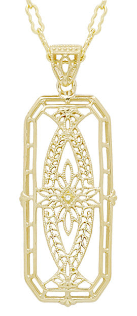 1930's Art Deco Filigree Ichthus Diamond Pendant in Yellow Gold Vermeil Over Sterling Silver