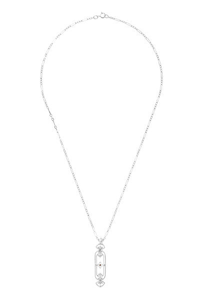 Filigree Art Nouveau Fleur De Lys Ruby Pendant Necklace in Sterling Silver - Item: N164WR - Image: 3