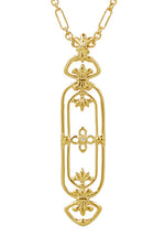 Yellow Gold Vermeil Circa 1910 Art Nouveau Fleur de Lys Cartouche Diamond Pendant