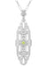 1920's Filigree Peridot Pendant Necklace in Sterling Silver - Art Deco Lozenge Shape