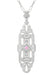 Filigree Art Deco Pink Sapphire Lozenge Shape Necklace in Sterling Silver