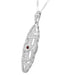 1920's Art Deco Filigree North South Ruby Pendant Necklace in Sterling Silver