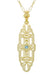 1920's Art Deco Filigree Sky Blue Topaz Necklace in Yellow Gold Over Sterling Silver