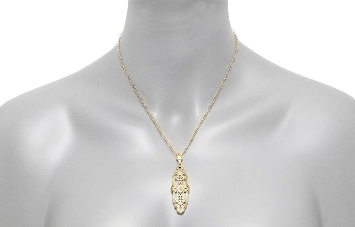 Vintage Inspired Art Deco Diamond Necklace in Yellow Gold Vermeil Over Sterling Silver - 1920's Replica Lozenge Pendant - Item: N165YD - Image: 4