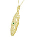 Art Deco Filigree Emerald Lozenge Pendant Necklace in Sterling Silver with Yellow Gold Vermeil
