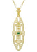 Art Deco Filigree Emerald Lozenge Pendant Necklace in Sterling Silver with Yellow Gold Vermeil