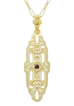 Vintage Inspired Lozenge Shape Art Deco Ruby Pendant - Yellow Gold Over Sterling Silver