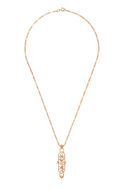 Art Nouveau Trailing Lilies Filigree Pendant Necklace in Sterling Silver with Rose Gold Vermeil - Item: N166R - Image: 3