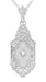 Art Deco Lavalier Filigree Starburst Crystal & Diamond Pendant Necklace in Sterling Silver