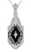 Art Deco Filigree Onyx and Diamond Pendant Necklace in 14 Karat White Gold