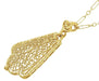 Edwardian Scalloped Leaf Dangling Filigree Pendant Necklace in Sterling Silver with Yellow Gold Vermeil