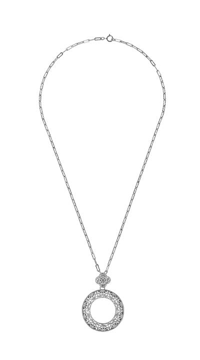 Art Deco Eternal Circle of Love Filigree Pendant Necklace in Sterling Silver - Item: N170W - Image: 3