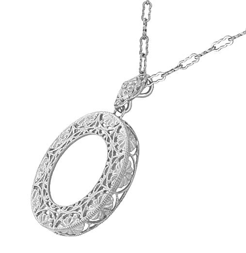 Art Deco Eternal Circle of Love Filigree Pendant Necklace in Sterling Silver - Item: N170W - Image: 2