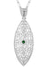 1920's Vintage Style Filigree Emerald Leaf Pendant Necklace in Sterling Silver