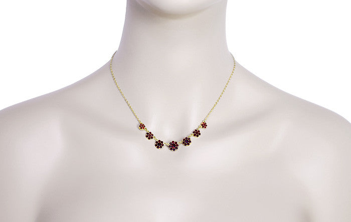 Victorian Flowers Bohemian Garnet Necklace in Yellow Gold Vermeil Over Sterling Silver - Item: N179 - Image: 3