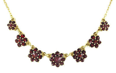 Victorian Flowers Bohemian Garnet Necklace in Yellow Gold Vermeil Over Sterling Silver