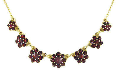 Victorian Flowers Bohemian Garnet Necklace in Yellow Gold Vermeil Over Sterling Silver