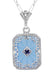 Art Deco Filigree Sky Blue Sun Ray Crystal Pendant Necklace with Sapphire and Diamond in Sterling Silver