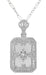 Art Deco Filigree Crystal and Diamond Set Rectangular Pendant Necklace in Sterling Silver