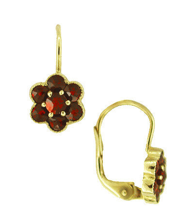 Small Bohemian Garnet Victorian Drop Earrings in 14 Karat Yellow Gold and Sterling Silver Vermeil - Item: E130 - Image: 2