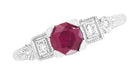 Ruby and Diamond Geometric Art Deco Engagement Ring in 18 Karat White Gold