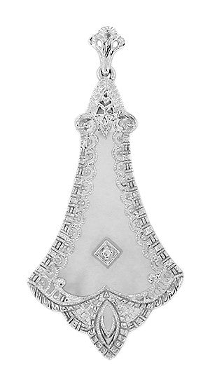 Art Deco Filigree Crystal and Diamond Pendant in 14 Karat White Gold
