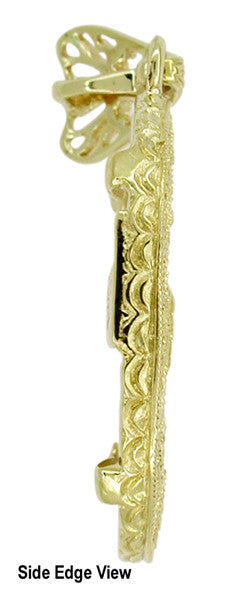 Art Deco Filigree Oval Crystal Diamond Set Pendant Necklace in 14 Karat Yellow Gold - alternate view