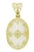 Art Deco Filigree Oval Crystal Diamond Set Pendant Necklace in 14 Karat Yellow Gold