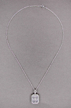 Art Deco Filigree Crystal and Diamond Set Rectangular Pendant Necklace in 14 Karat White Gold - alternate view