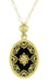 Art Deco Filigree Onyx and Diamond Set Pendant Necklace in 14 Karat Yellow Gold