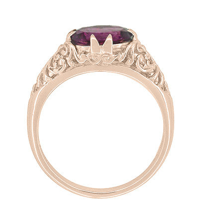 Edwardian Filigree 14 Karat Rose Gold East West Oval Rhodolite Garnet Engagement Ring - Item: R799RRG - Image: 4